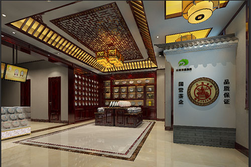 东坑镇古朴典雅的中式茶叶店大堂设计效果图