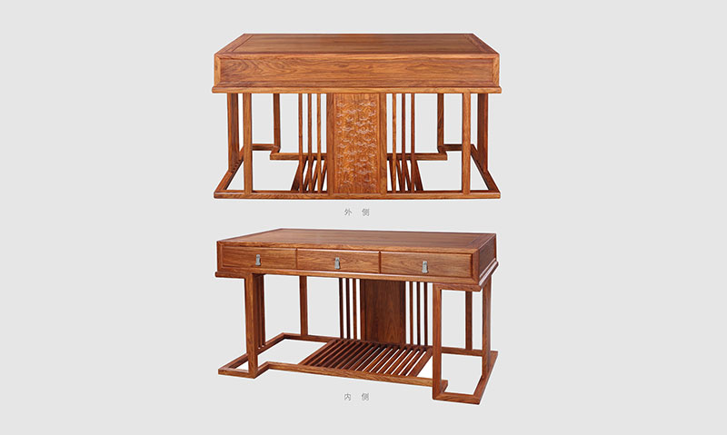 东坑镇 别墅中式家居书房装修实木书桌效果图