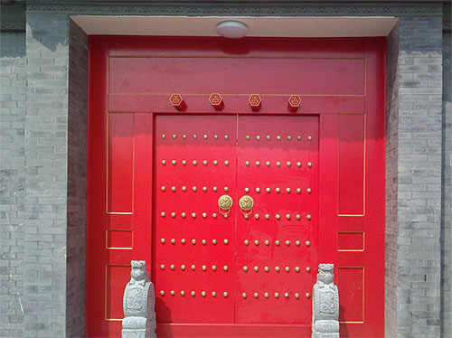 东坑镇中国传统四合院系列朱红色中式木制大门木作